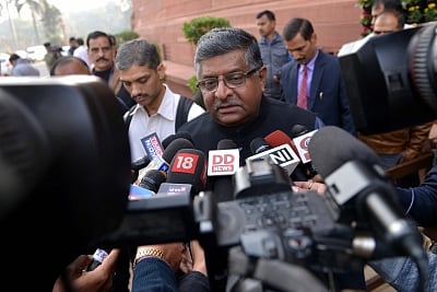 New Delhi: Union Minister and BJP MP Ravi Shankar Prasad talks to the media at Parliament in New Delhi, on Dec 27, 2018. (Photo: IANS)