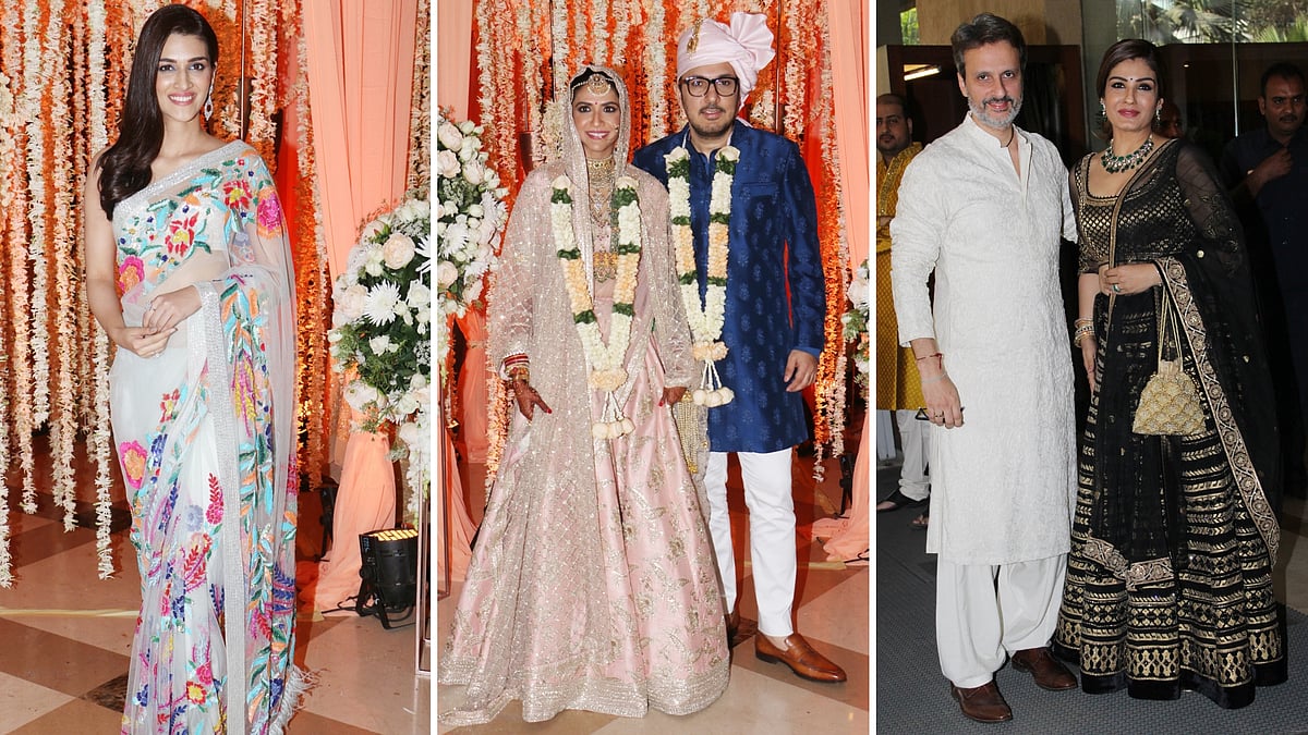Kriti Sanon and Raveena Tandon were among the guests at <i>Stree</i> producer Dinesh Vijan’s wedding.