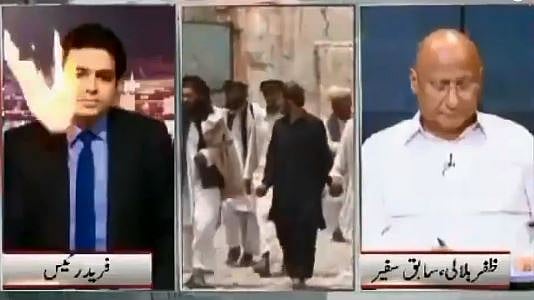A screengrab from the footage showing News Anchor (L) and the panelists during the discussion.