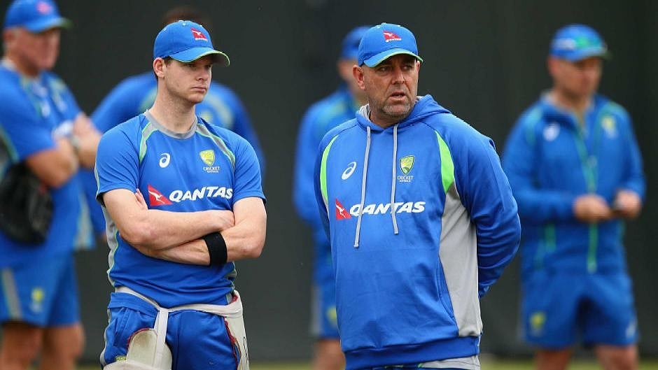 File photo of banned former Australia captain Steve Smith and ex-coach Darren Lehmann.