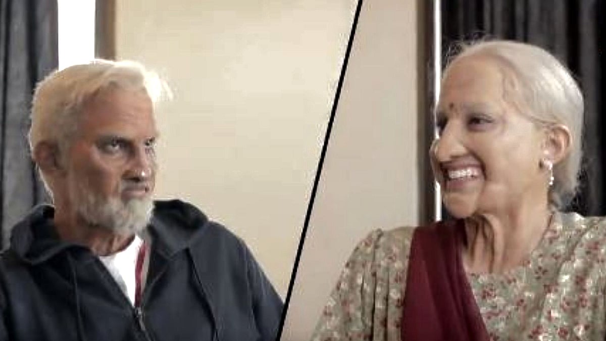 Indian badminton stars Kidambi Srikanth and Ashwini Ponnappa disguised as elderly people. 