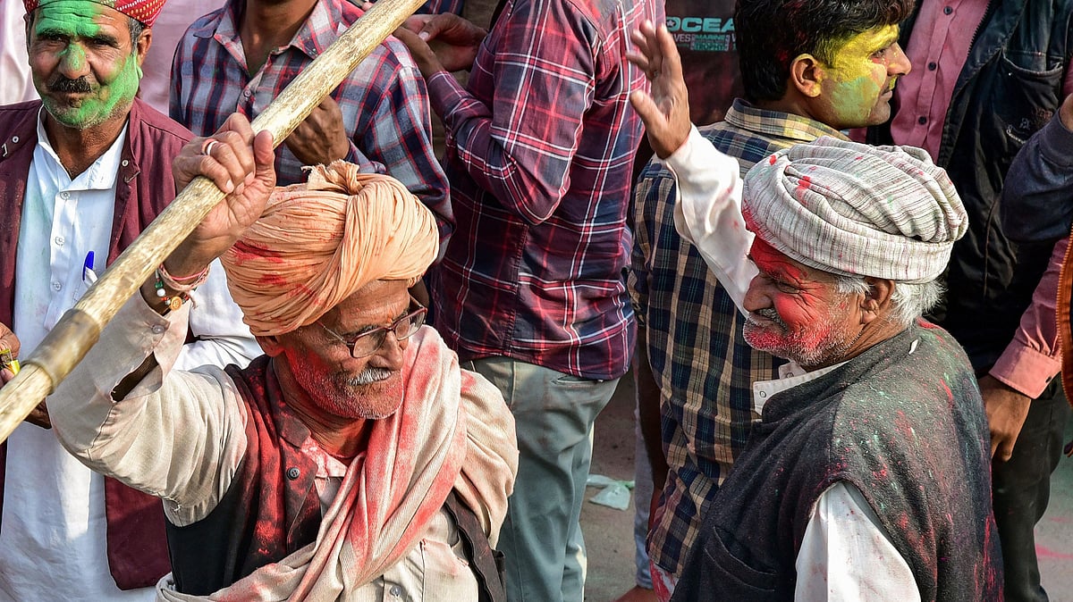 BJP supporters celebrate their party candidate Sumit Godara’s victory in the state assembly polls, in Bikaner, Rajasthan on Tuesday, 11 December, 2018.
