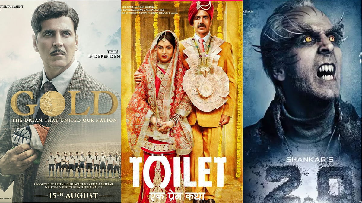 Akshay Kumar in <i>Gold</i>, <i>2.0</i> and <i>Toilet - Ek Prem Katha</i>.