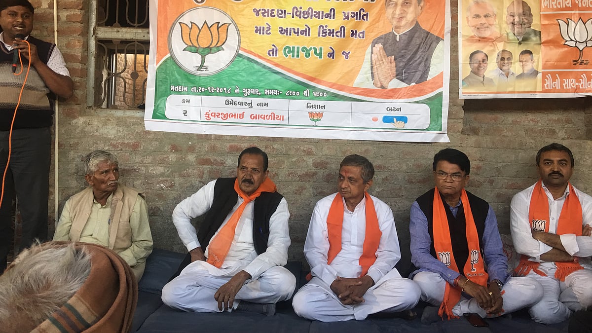Kunvarji Bavaliya (seated in Centre) has won the Jasdan seat 5 times in a row albeit on a Congress Ticket