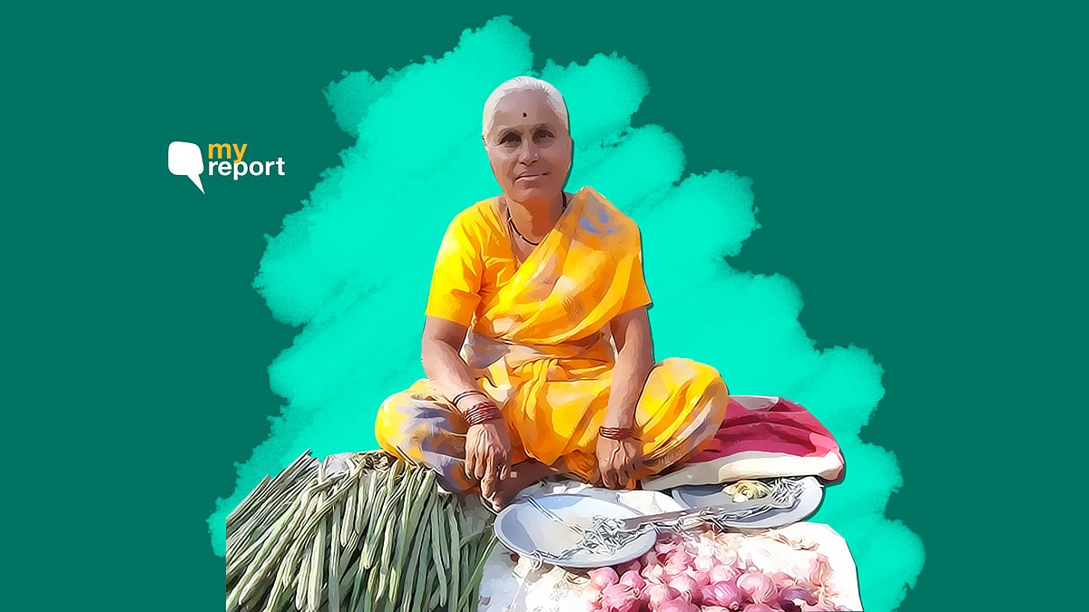 A farmer from Bhondavewadi village sells onions at the local haat in Maharashtra’s Dhawalpuri. 