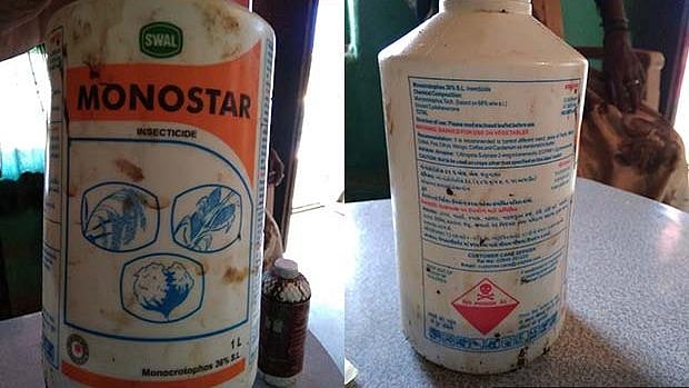 Representational image of a bottle of insecticide containing Monocrotophos.