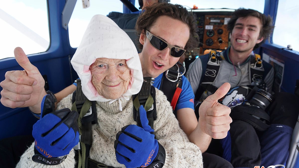 At 102, Irene O’Shea is the oldest skydiver in history and she undertook the adventure for charity.