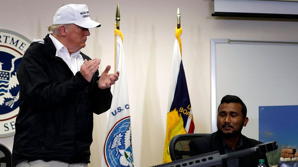 US President Donald Trump recognises Reggie Singh, brother of slain California police officer Cpl Ronil Singh, at a roundtable on immigration and border security at Border Patrol Station in McAllen, Texas.