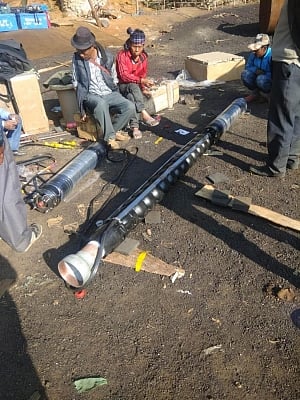 Ksan: A high-capacity submersible pump of Coal India Limited that can pump out 500 gallons of water per minute, arrived at the site where operations are underway to rescue 15 miners who are trapped inside for 21 days now in Ksan of Meghalaya