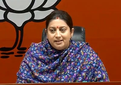 New Delhi: Union Minister and BJP leader Smriti Irani addresses a press conference at the party