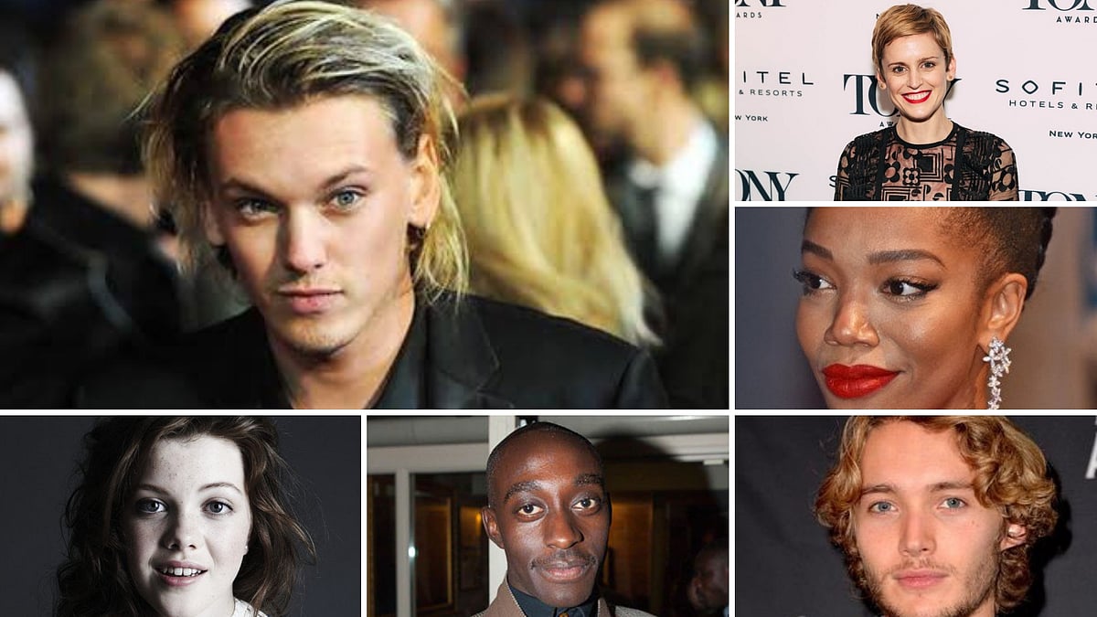 (Clockwise from top) Jamie Campbell Bower, Denise Gough, Naomi Ackie, Toby Regbo, Ivanno Jeremiah, and Georgie Henley.