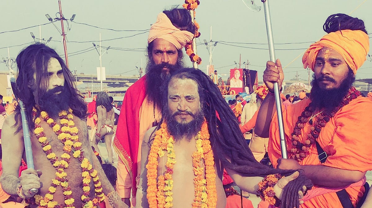 Sadhus and saints arrive at the Kumbh camps.