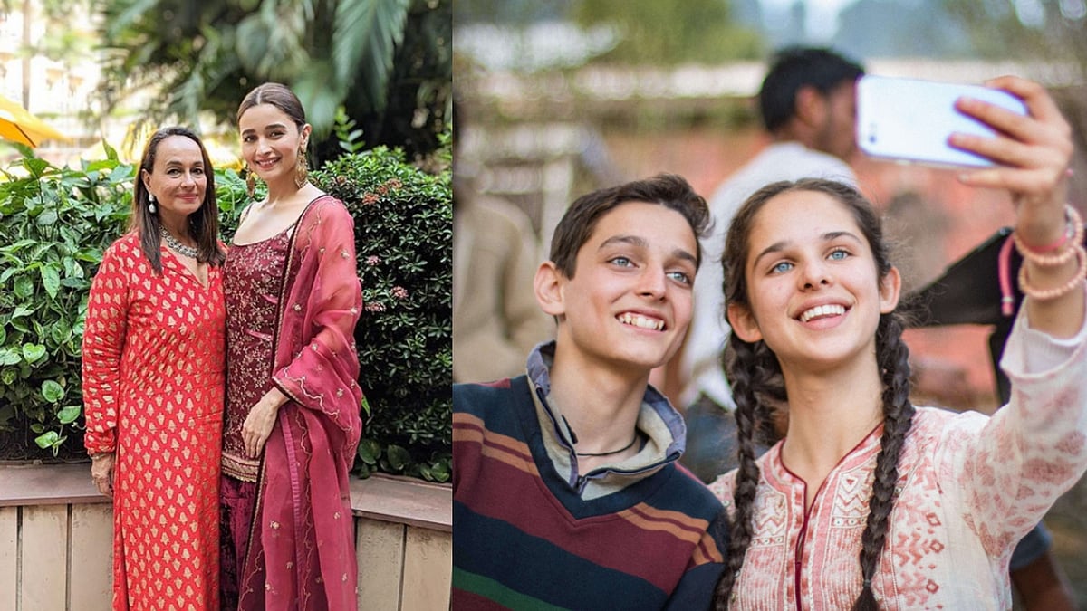 Alia Bhatt with Soni Razdan; Shivam Raina and Zara Webb, the actors from <i>No Fathers In Kashmir.&nbsp;</i>