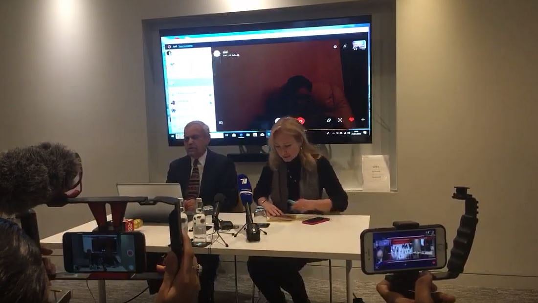 A still from the press briefing in London.
