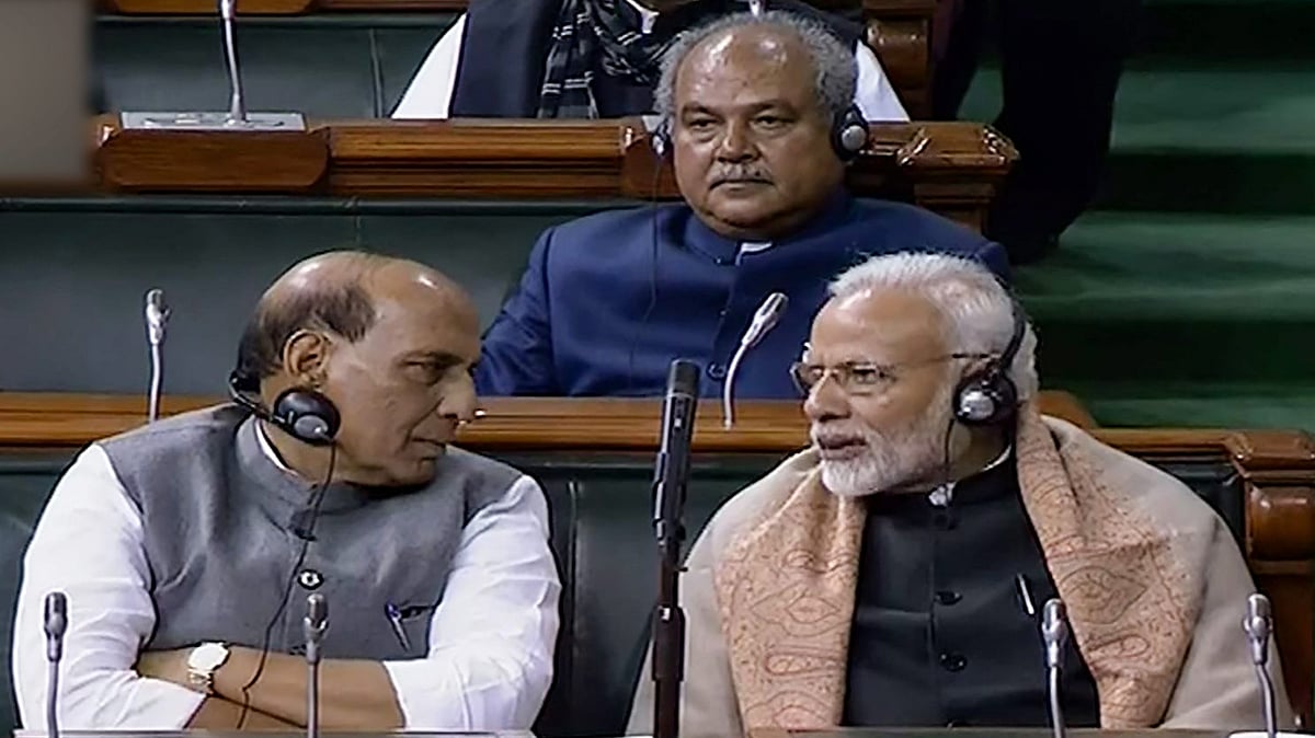 PM Narendra Modi and Home Minister Rajnath Singh during winter session. 