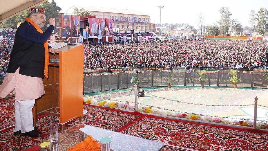 BJP President Amit Shah at a gathering in a “BJP Panna Pramuk Sammelan” at Hamirpur.