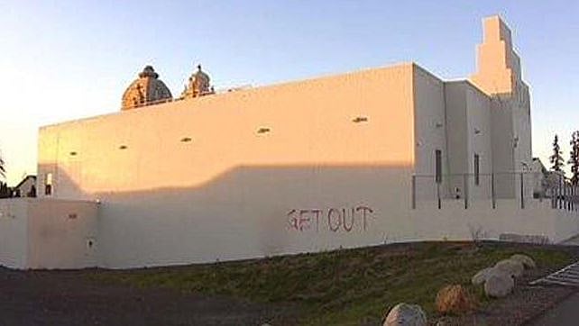 People wrote ‘Get Out’ on the walls of a Hindu temple in US.