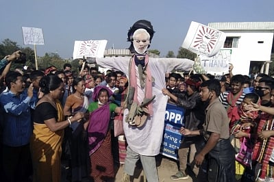 Khumulwng: Members of various tribal parties of Tripura stage a demonstration against police firing on people protesting against the Citizenship (Amendment) Bill, in Khumulwng, on Jan 30, 2019. Some tribal youths while demonstrating against the Citizenship (Amendment) Bill turned violent at Madhab Bari in western Tripura on January 8. The police, Tripura State Rifles and CRPF troopers, after taking all necessary steps were unable to control the mob. The police then opened fire injuring six triba