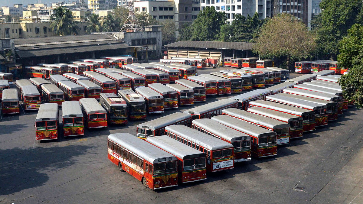 A view of Wadala Depot Bus on day 3 of the strike. 