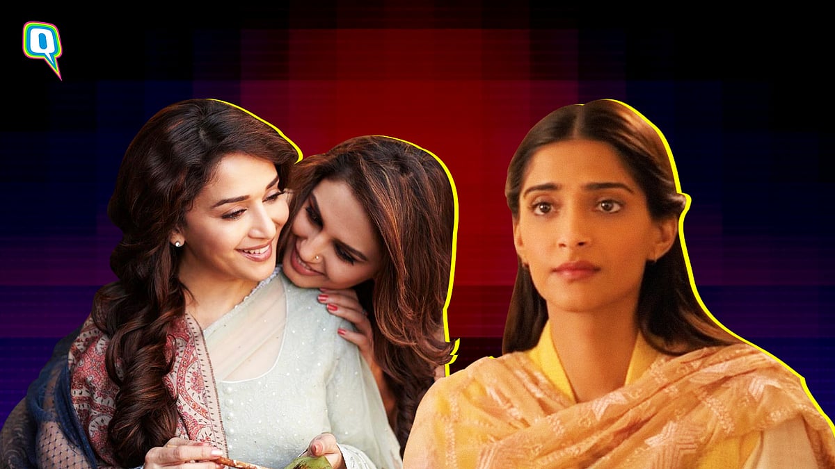 Madhuri Dixit and Huma Qureshi in Dedh Ishqiya (left) and Sonam Kapoor in Ek Ladki Ko Dekha Toh Aisa Laga (right) .