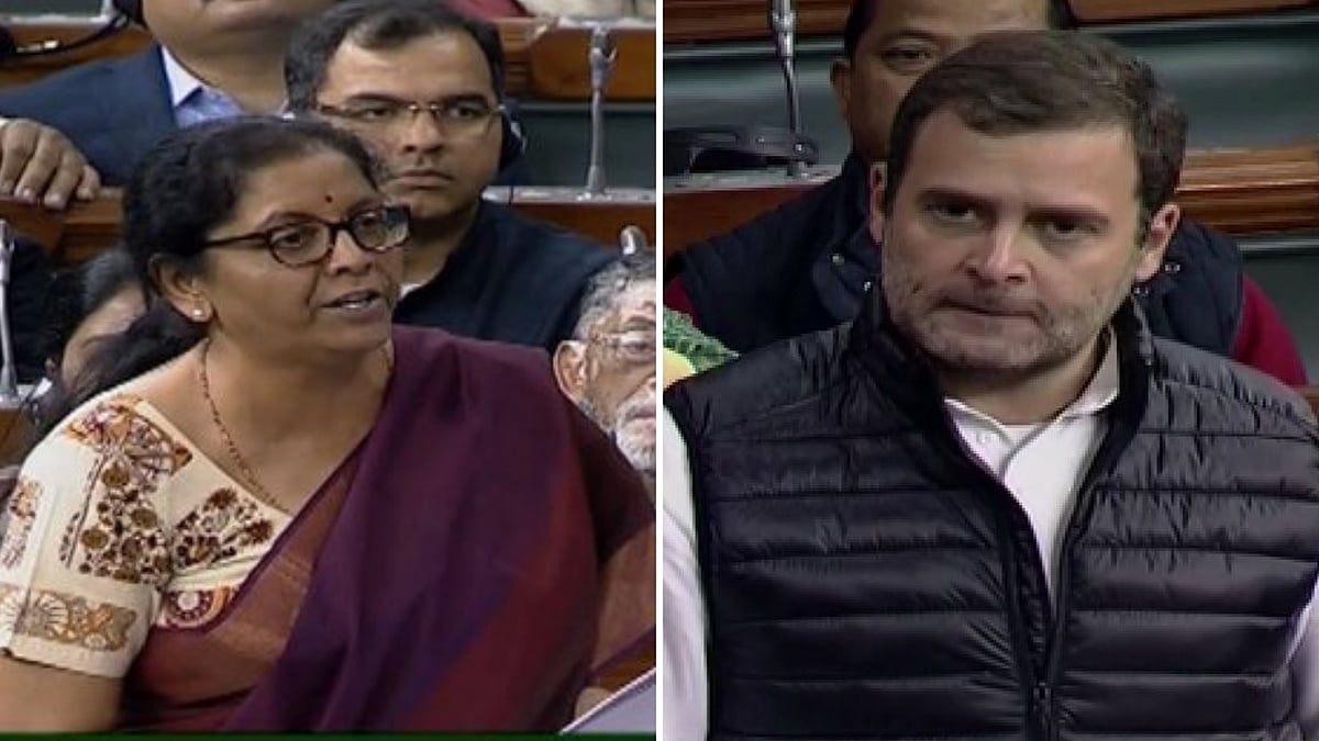 Defence Minister Nirmala Sitharaman and Congress President Rahul Gandhi in Lok Sabha during Winter Session.