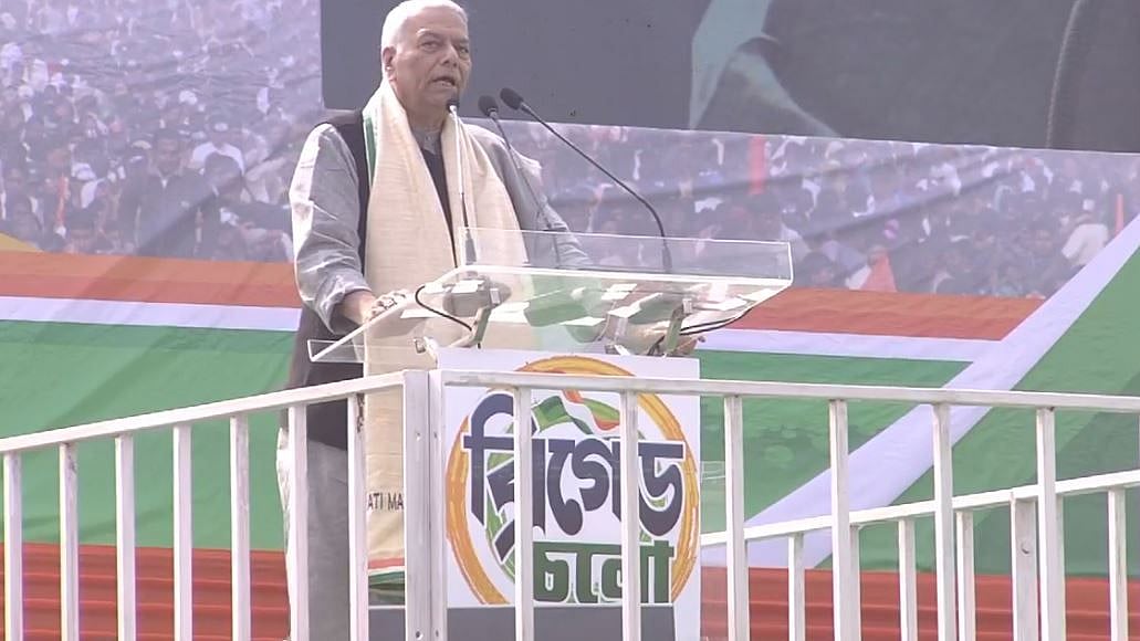 Former Union Minister Yashwant Sinha at the Opposition United India rally in Kolkata.