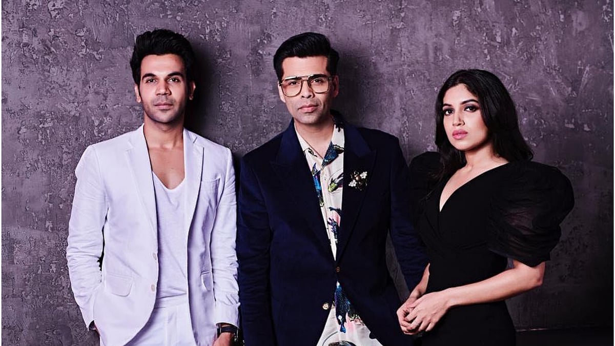 Rajkummar Rao and Bhumi Pednekar on the sets of <i>Koffee With Karan</i>.