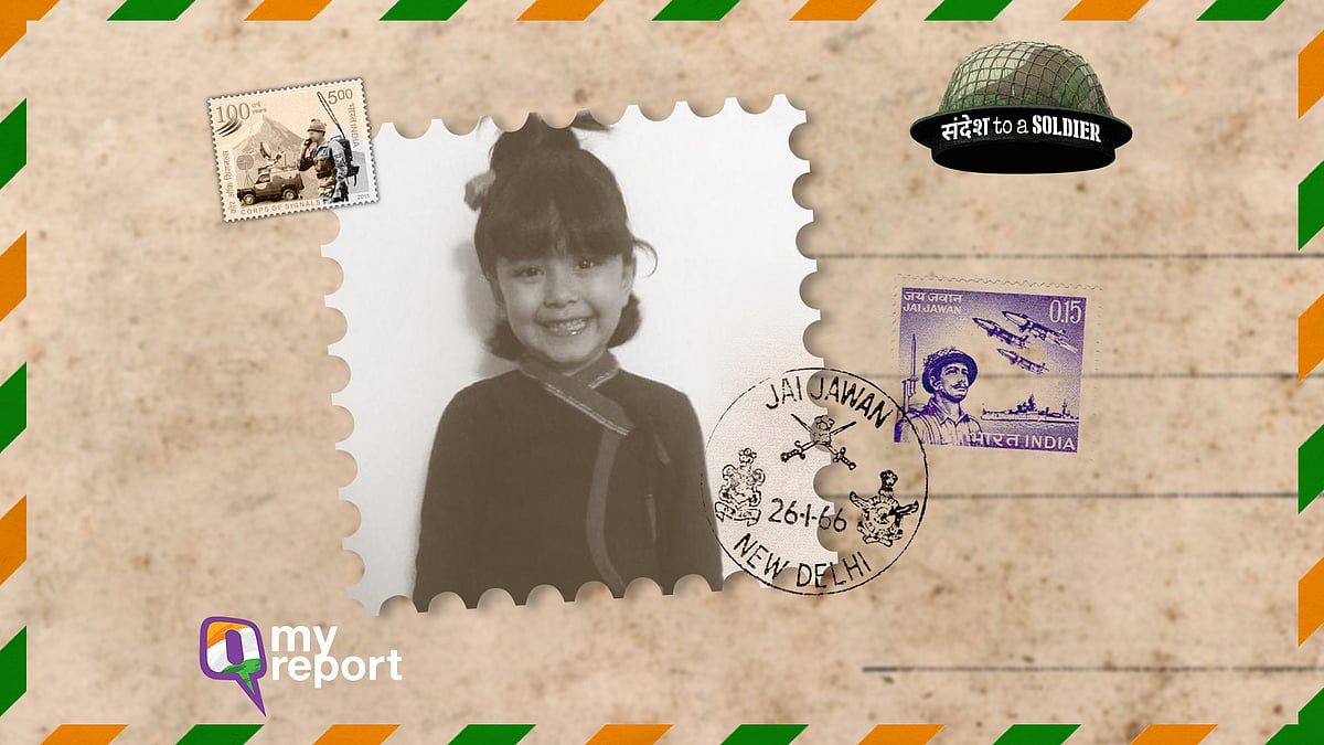 Six-year-old Amaya writes her sandesh to a soldier. 