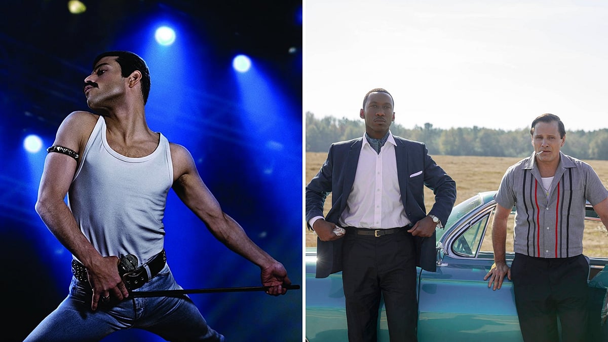 Stills from <i>Bohemian Rhapsody</i> and <i>Green Book</i>.