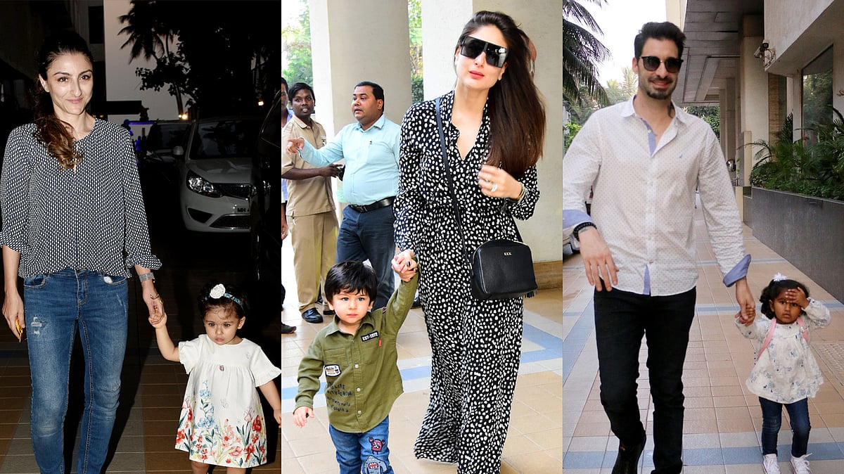 Soha Ali Khan, Kareena Kapoor and Daniel Weber with their children.&nbsp;