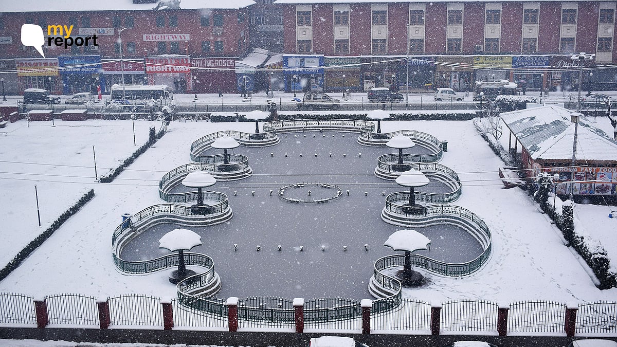 Srinagar’s Pratap Park covered in snow. 