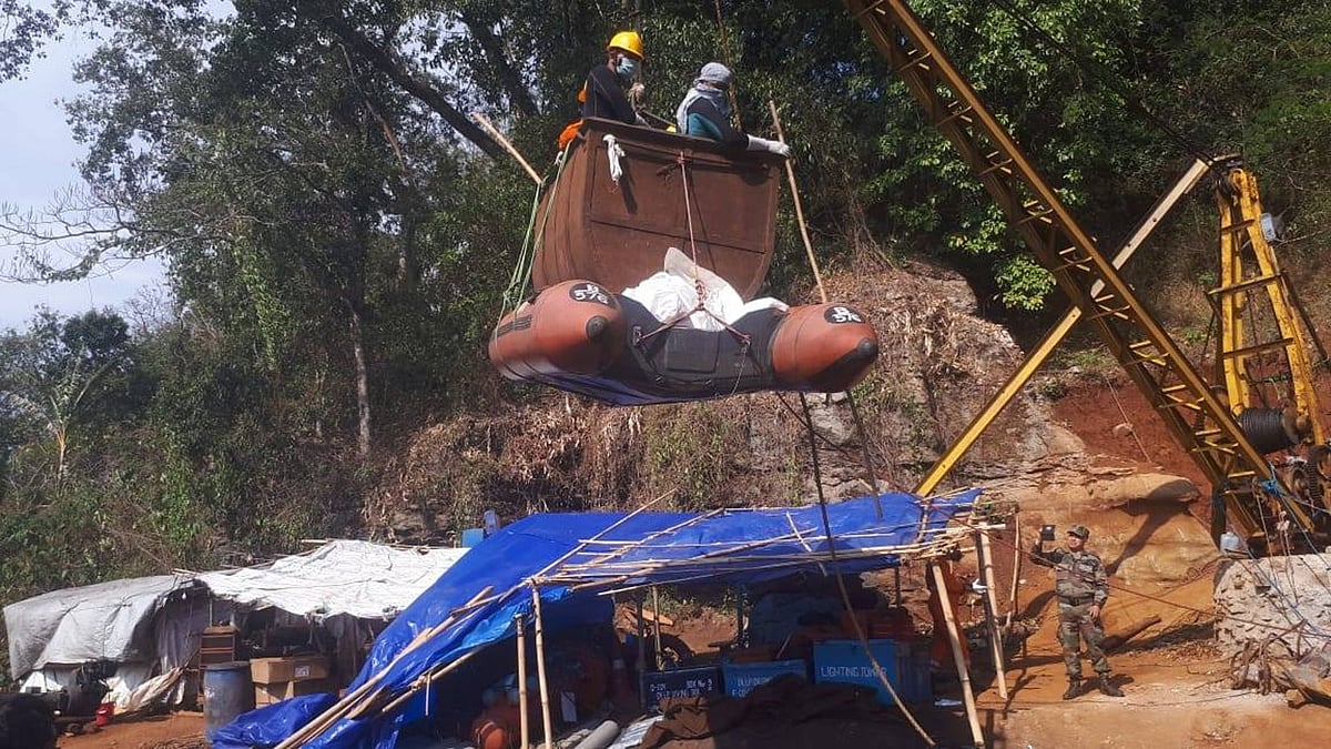 The body of a miner that was pulled out from the coal mine by a Navy team, in Meghalaya’s East Jaintia Hills district, on 27 February. 