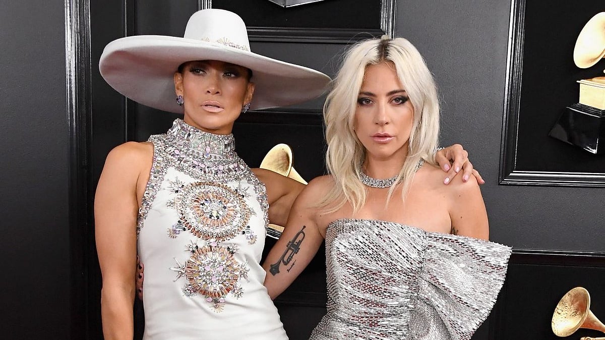 Jennifer Lopez and Lady Gaga at the 61st Grammy Awards.