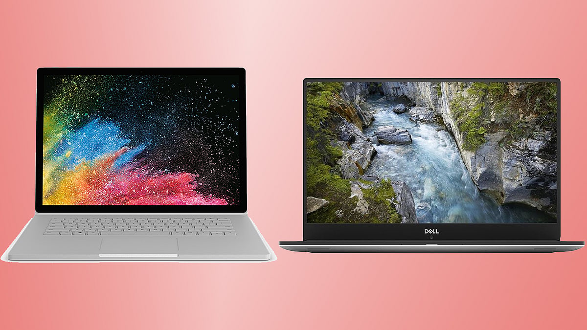 Microsoft Surface Book 2 (left) and Dell XPS 15 (right)