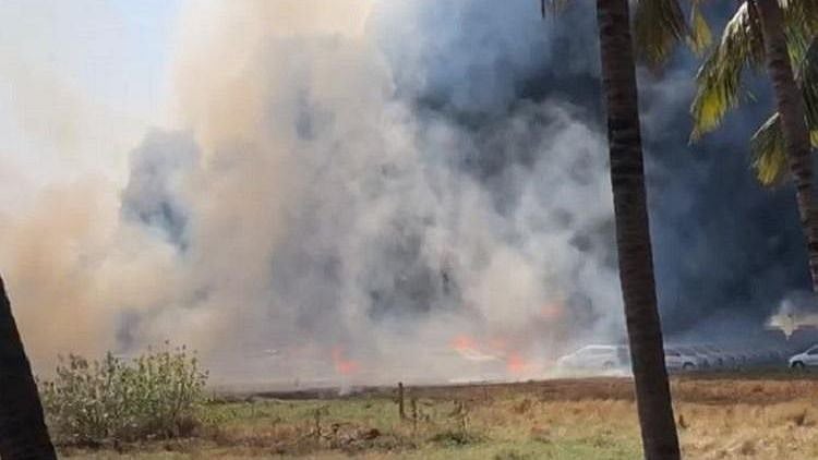 Fire fighters are at the spot in Chennai’s Porur.