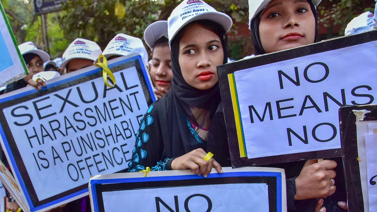 Activists from an NGO raise slogans to create awareness about ‘sexual harassment of women’, in Kolkata. Image used for representation,