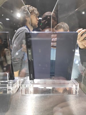 Barcelona: People checkout the newly launched Huawei Mate X 5G foldable phone at the Mobile World Congress 2019 in Barcelona, Spain on Feb 24, 2019. (Photo: IANS)