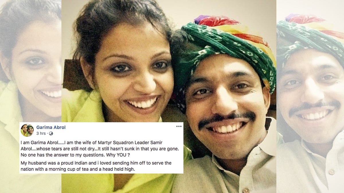 Garima Abrol, wife of Squadron Leader Samir Abrol, who was killed in a Mirage 2000 aircraft crash.