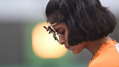 File picture of Manu Bhaker in action at the 2018 Asian Games.
