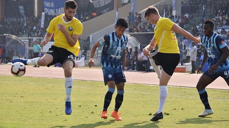 File photo of an I-League clash between Real Kashmir FC (in yellow) and Minerva Punjab FC.