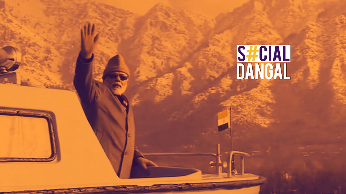 Modi was seen waving from a ferry boat on Dal Lake.