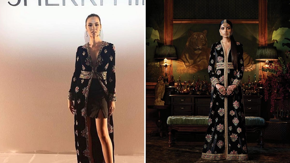 Miss Universe 2018 Catriona Gray in a Sherri Hill dress( left).