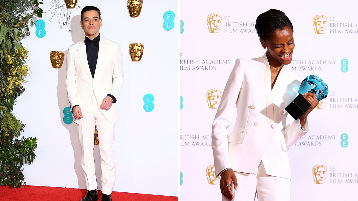 Rami Malek and Letitia Wright at BAFTA 2019.