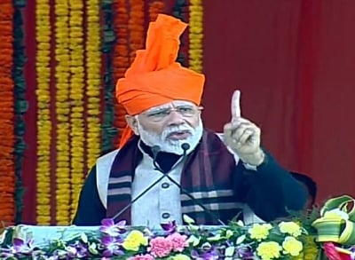 Jammu: Prime Minister Narendra Modi addresses a public meeting in Jammu, on Feb 3, 2019. (Photo: IANS)