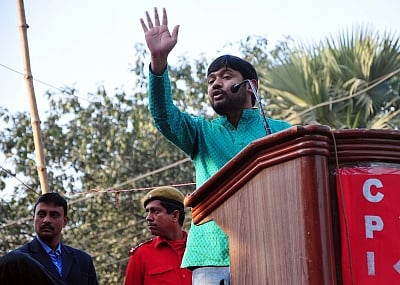 Kolkata: JNU Students Union leader Kanhaiya Kumar addresses during a rally organised to mark the 94th foundation day of the party in Kolkata, on Dec 26, 2018. (Photo: Kuntal Chakrabarty/IANS)