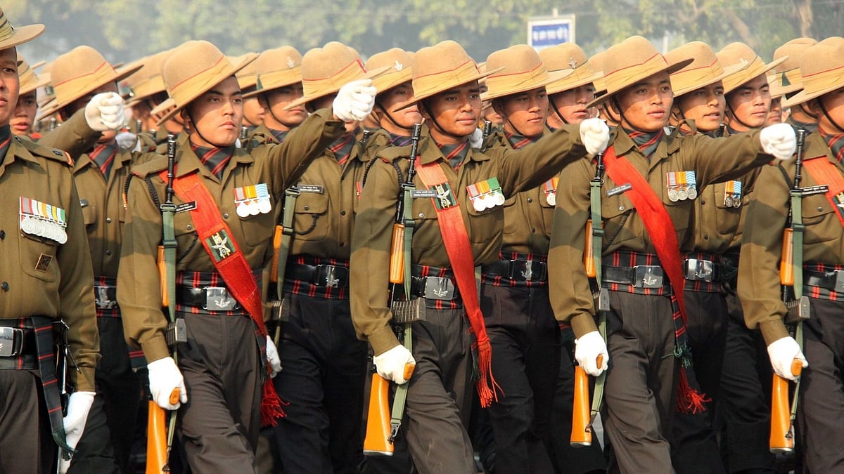 Assam Rifles contingent during 2019 Republic Day parade rehearsals at Rajpath in New Delhi. 
