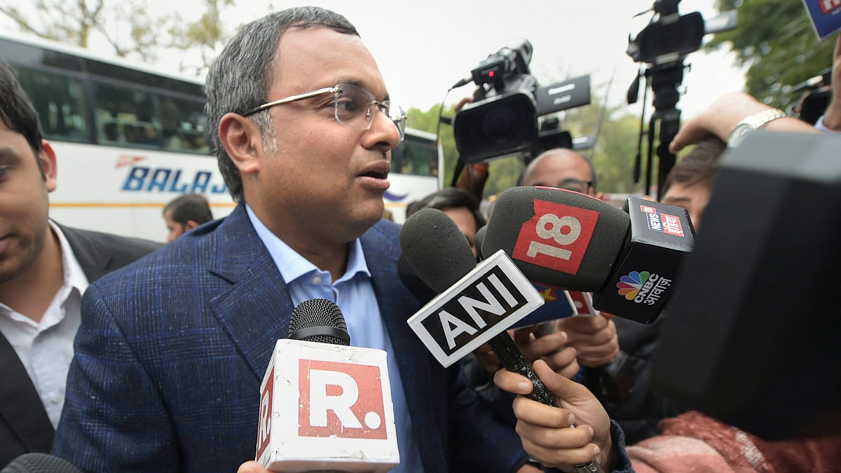 <div class="paragraphs"><p>Karti Chidambaram, son of former Finance Minister P Chidambaram, arrives to appear before the Enforcement Directorate (ED) in connection with a money laundering case in New Delhi.</p></div>