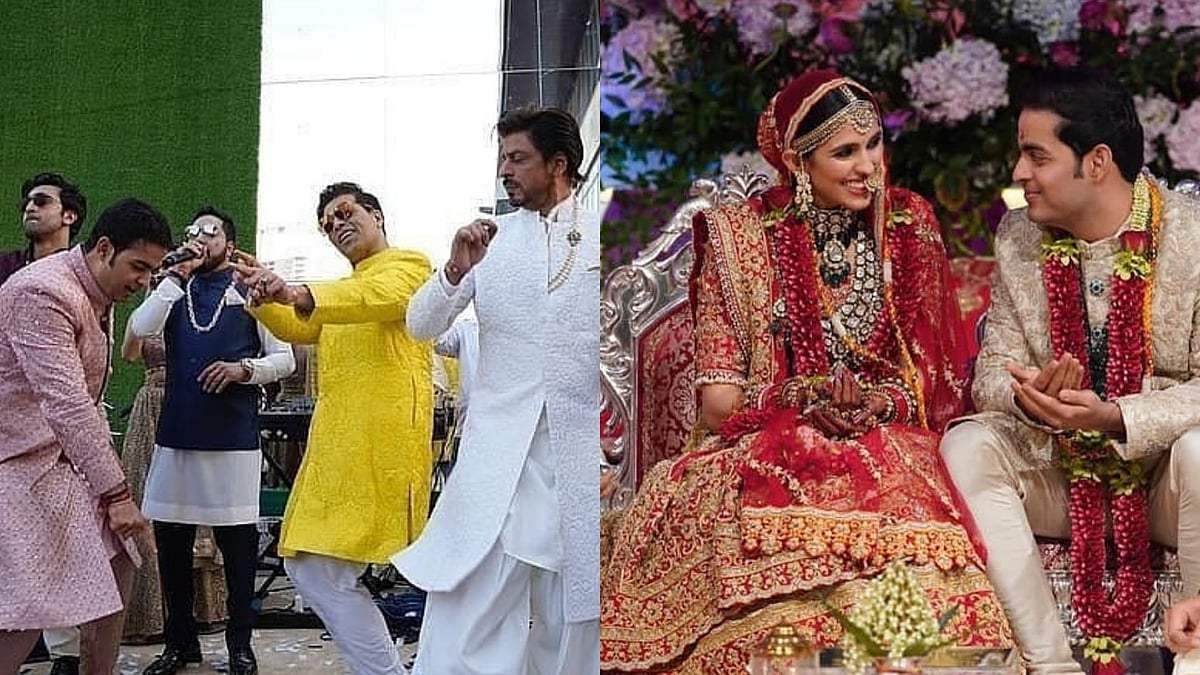 Karan Johar, Shah Rukh Khan, Ranbir and Badshah shake a legt at the Akash-Shloka wedding.