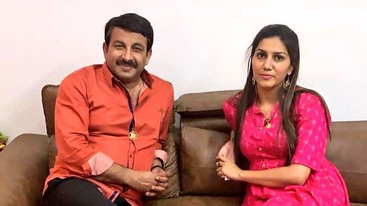 Delhi BJP Chief Manoj Tiwari with Haryanvi Singer-Dancer Sapna Chaudhary.