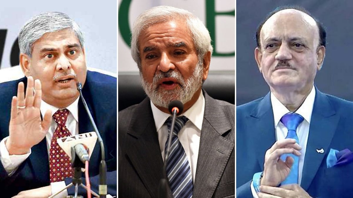 According to PCB chief Ehsan Mani (centre) both CK Khanna (right) and Shashank Manohar refused the invitation due to personal engagements.